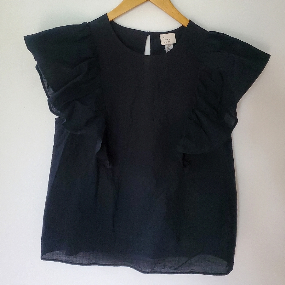 A New Day Flutter Sleeve Black Blouse 🖤 NWT (Small)